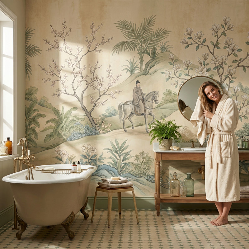 Papier peint naturel chinois Chinoiserie, 140" x 108", Peler et coller