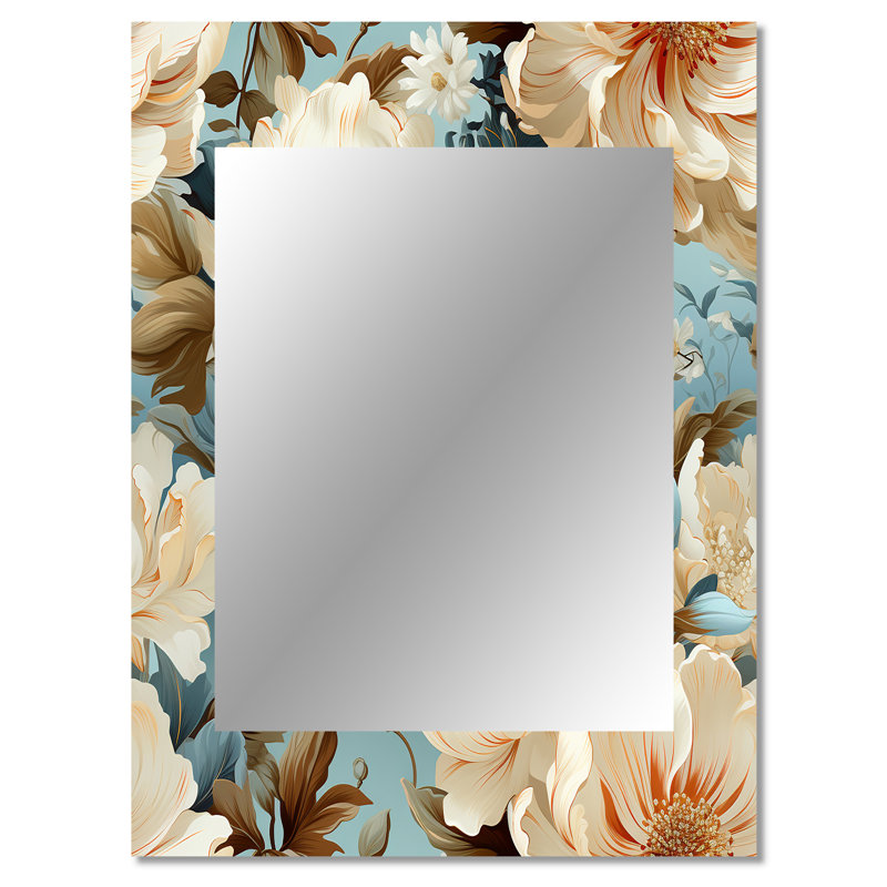 Dylenn Beige Timeless Peony Delights - miroir floral unique, grand miroir mural Cottage, impression d'art en métal