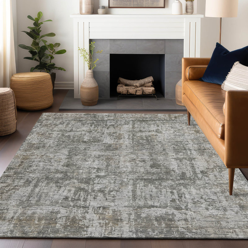 Mezzara Gray Washable Indoor-Outdoor Rug - LOOMLAN, 8' x 10'