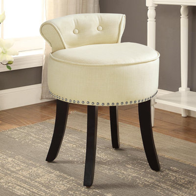 Bardot Linen/Velvet Nailhead Trim Rolled Back Vanity Stool