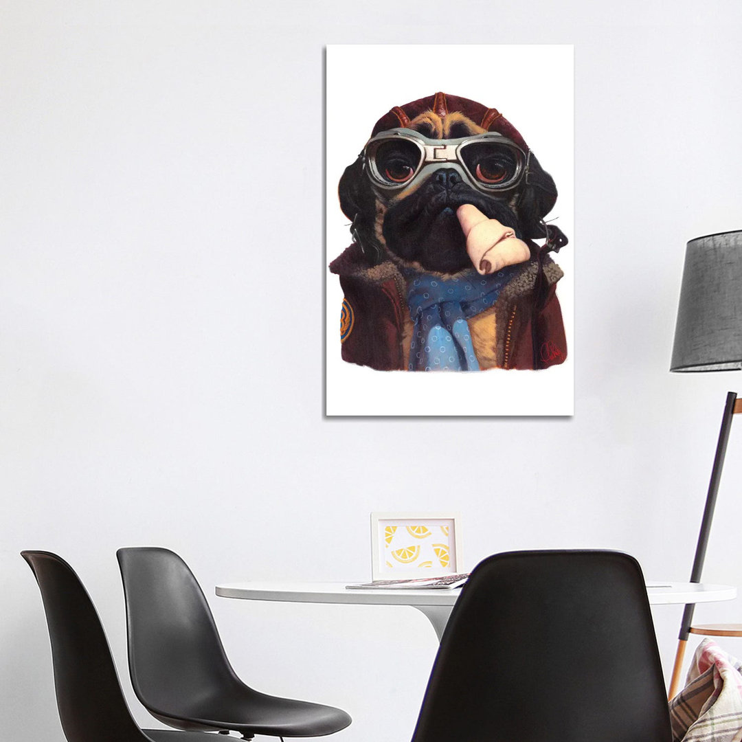 Aviator Pug by Thomas Fluharty - Wrapped Canvas Gallery-Wrapped Canvas Giclée