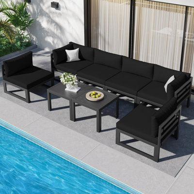Gilemette 8 Pieces Outdoor Patio Aluminum Sectional Set with Cushions and Table by Latitude Run