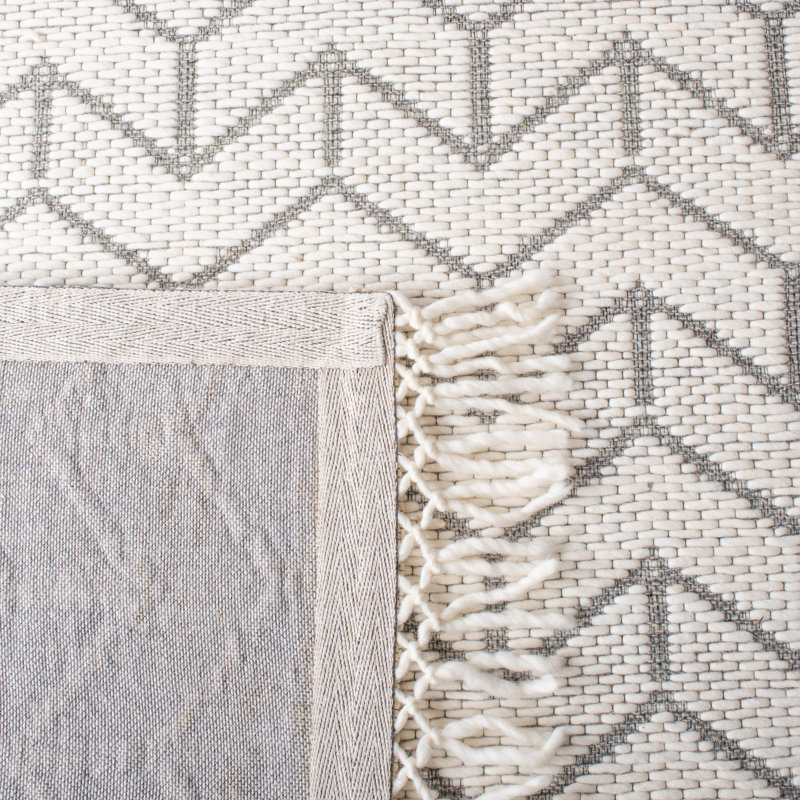 Tapis géométrique ivoire en laine et coton tissé à la main Aloin, Rectangle 8 pi x 10 pi