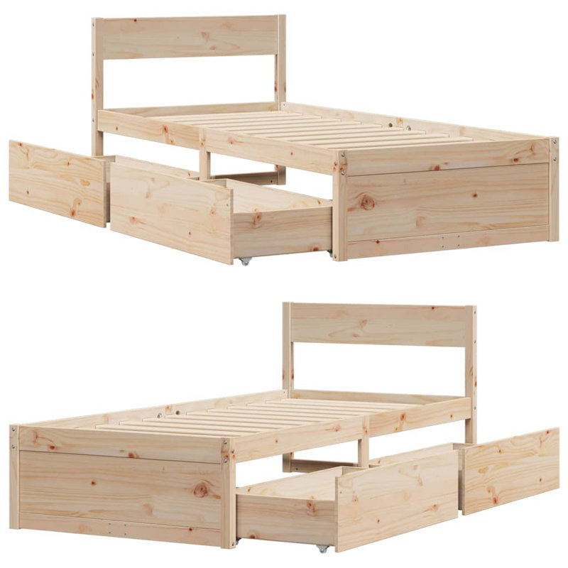 Losurdo Solid Wood Bed, Brown, UK Single - DE 90 x 190 cm