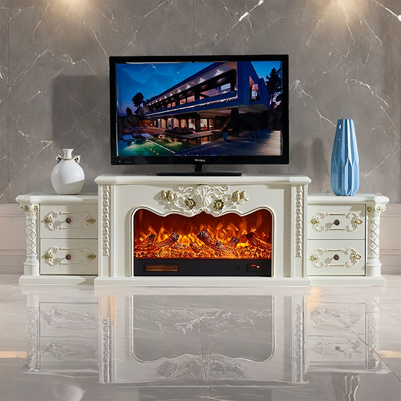 European fashion simple fireplace TV cabinet, White