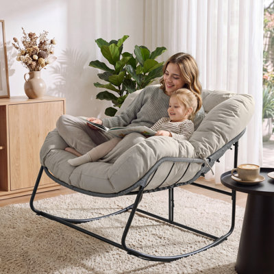 All-Weather Wicker Rocking Chair – 450 lbs Capacity, Weatherproof Egg Rocker for Indoor & Outdoor Use