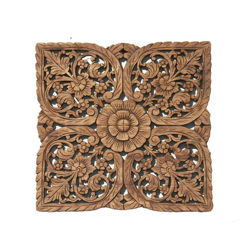 Retro square hollow carved pattern wall decoration, Brown