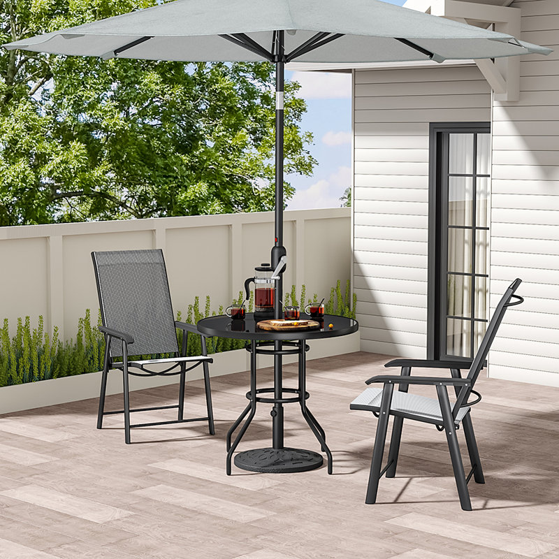 Dauda 2 - Person Patio Dining Set with Round Table, Black