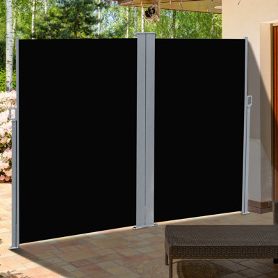 Double auvent rétractable pour la cour arrière - - Écran et fabrication en acier à enroulement automatique, cloison latérale noire, tissu de résistance de 20 pi avec