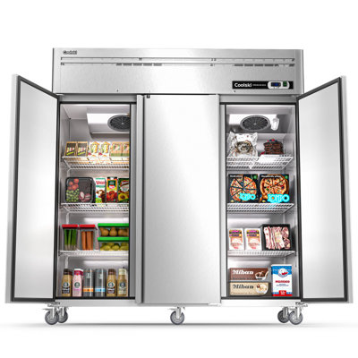 Coolski 72.8 in. 54 cu. ft. Auto / Cycle Defrost Commercial Freezer Reach in 3 Door Upright Freezer in Stainless Steel on Fridge.com