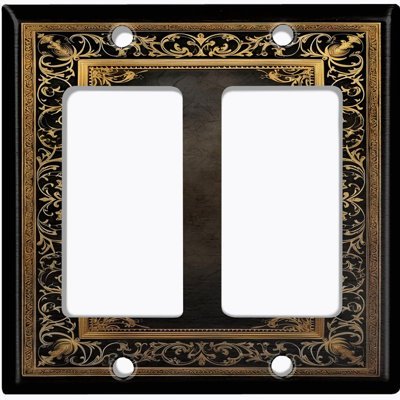 Metal Light Switch Plate Cover; US Standard Size 2 Gang GFI Rocker - Printed Image of Decorative Floral Frame