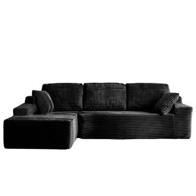 104" L-Shaped Cloud Sectional Sofa with Oversized Chaise, Compression-Boneless Sofa,Modular 3-Seater Corduroy Couch for Living Room & Bedroom, Deep Seat No Assembly Required (black, L Shape with left FacingChaise)