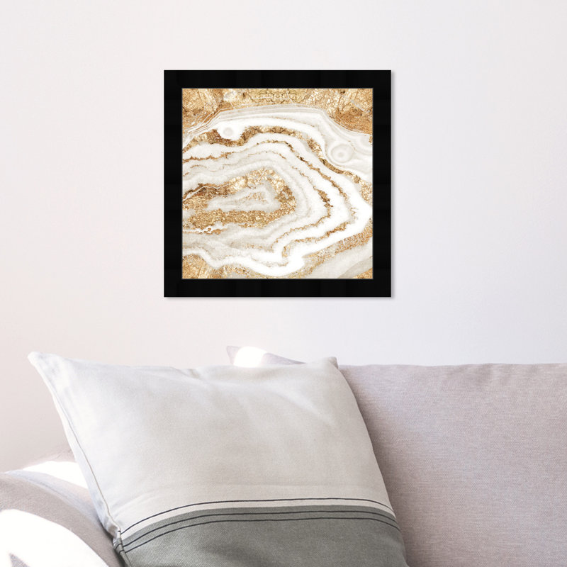 Reproduction d'art encadrée scandinave dorée et blanche pour salon, Cadre noir, H 14 po x l 14 po