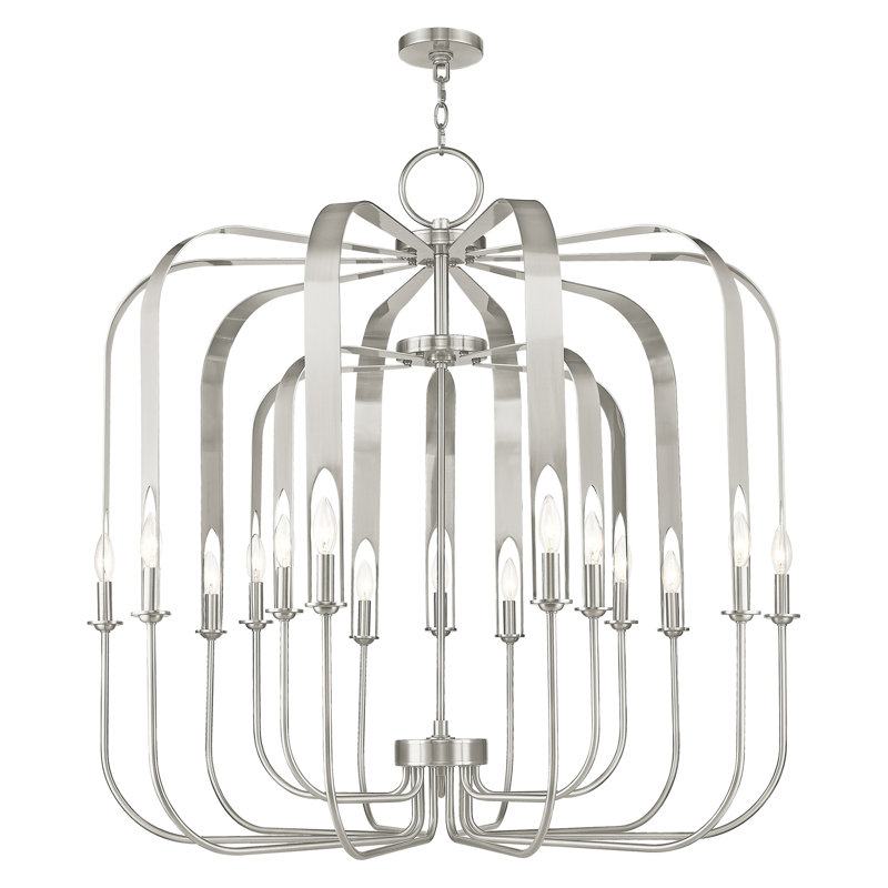 Lustre géométrique 15 lumières Lawrence, Nickel brossé