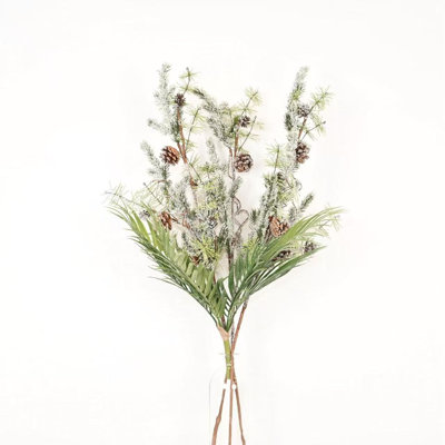 36" Artificial Frosted Pine Needles Pinecones Winter Branch For Vase Filler, Farmhouse Fern Leaves Long Stem For Christmas Day Party Home Office Table Centerpiece Shelf Decorations