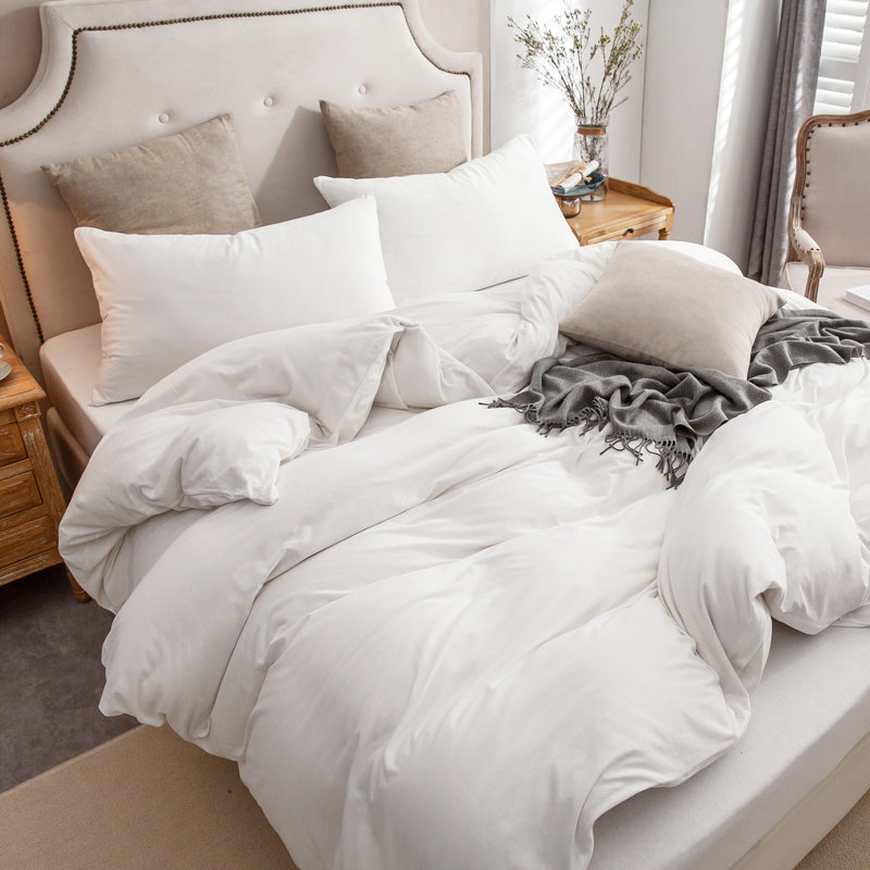 HOME BEDDING Jersey Cotton Duvet Cover Set, Queen Duvet Cover + 2 Standard Shams, Off-White