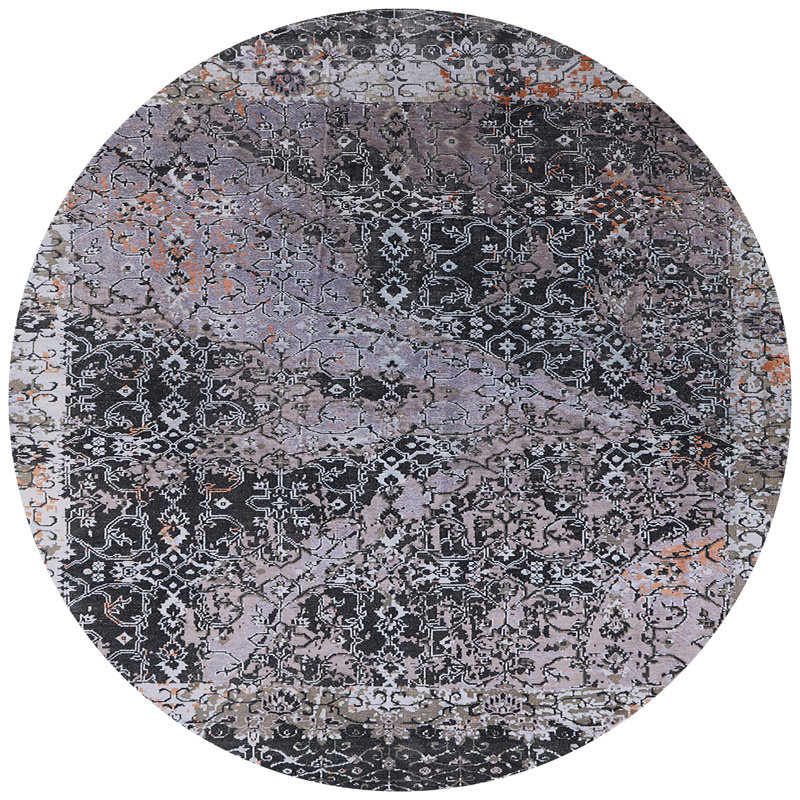 Tapis gris / noir Ikat, Rond 6 pi