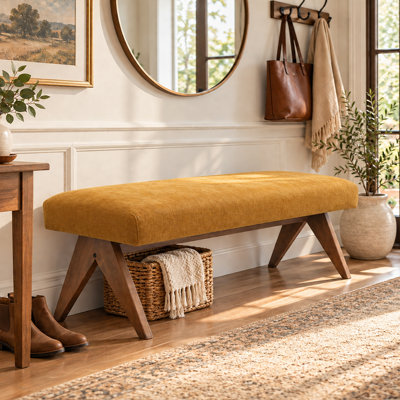 45.5" Upholstered Solid Wood Leg Waterfall Bench