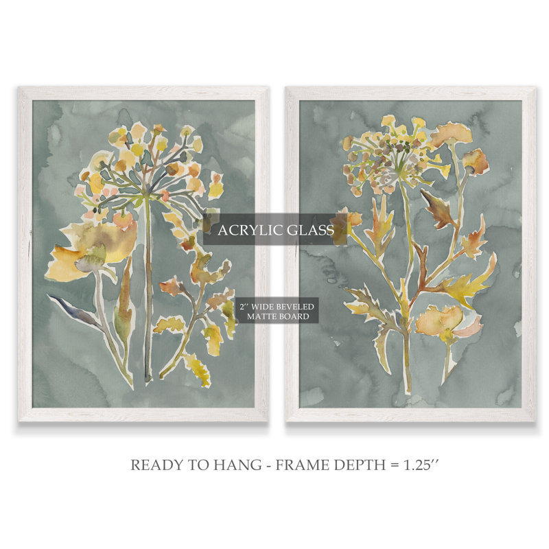 " Collected Florals I " 2 - Pieces, 24" H x 18" W, White, Picture Framed Canvas