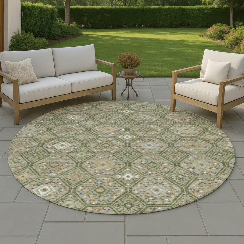 Machine Washable Indoor/Outdoor Chantille ACN2471 Global Rug, Sage, 8' Round
