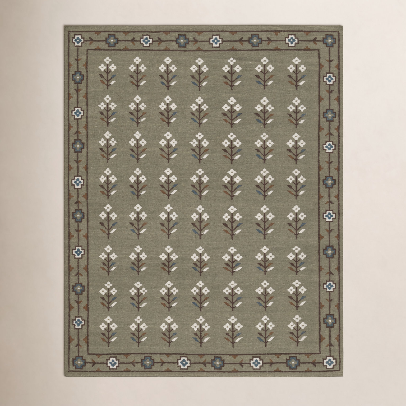 Heidi Flatweave Floral Wool Rug, 3'x5', Green