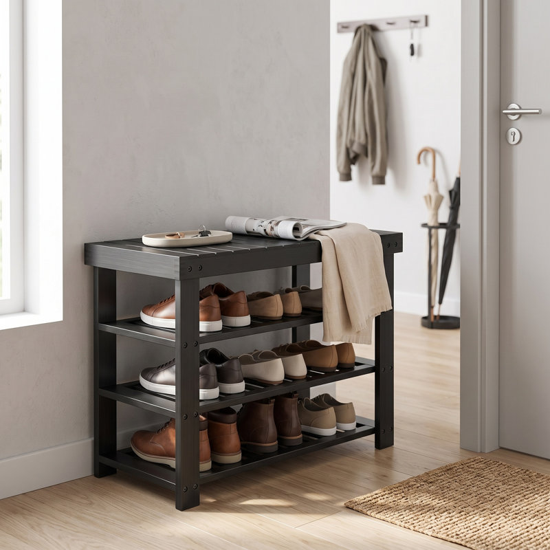 Étagère à chaussures à 3 niveaux, banc d'entrée, Noir