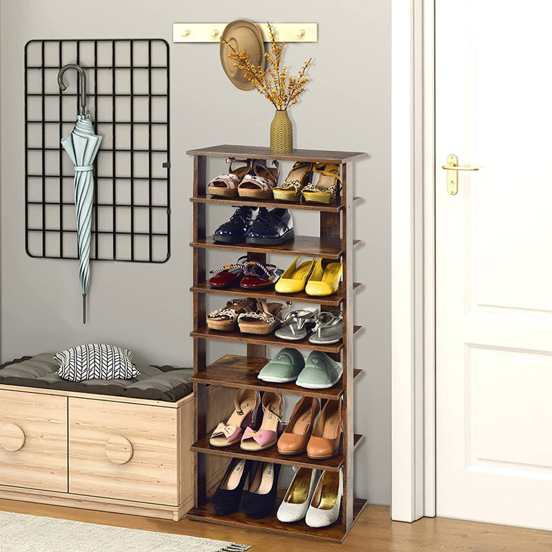14 Pair Shoe Rack, Rustic Brown
