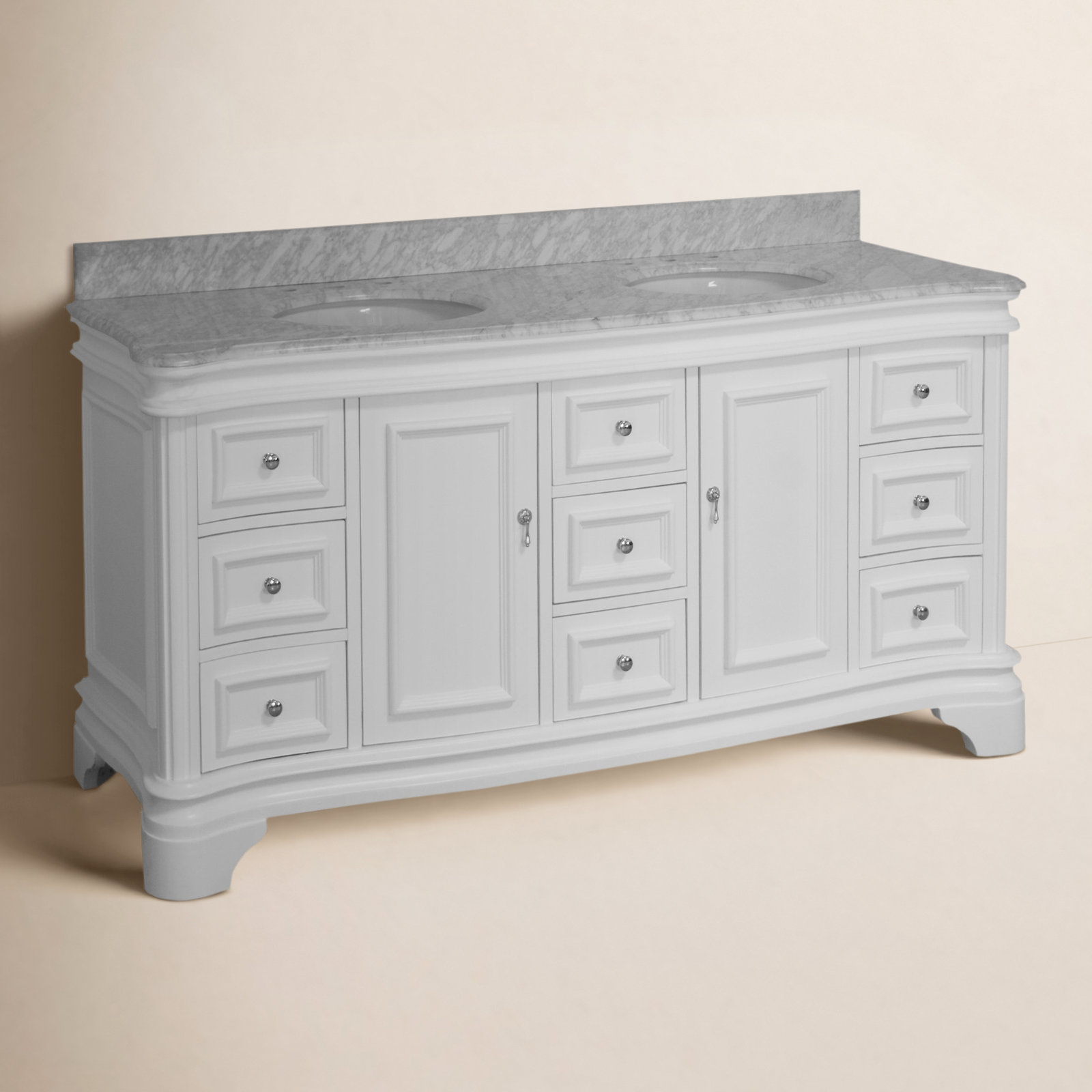 Twain 72" Carrara Marble Double Bathroom Vanity, Carrara Marble, White