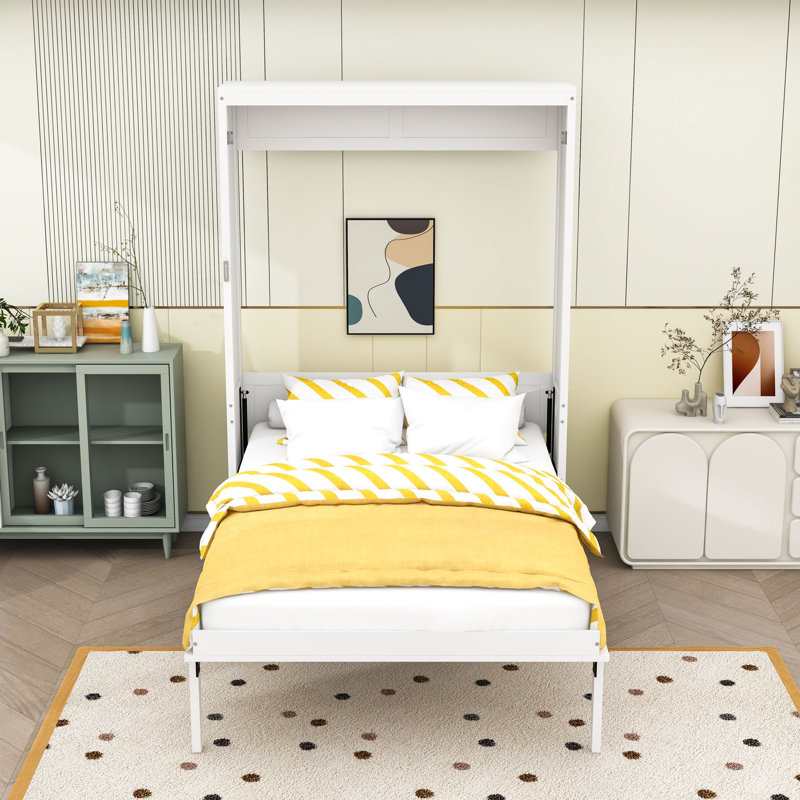 Lit escamotable double en bois avec tiroirs