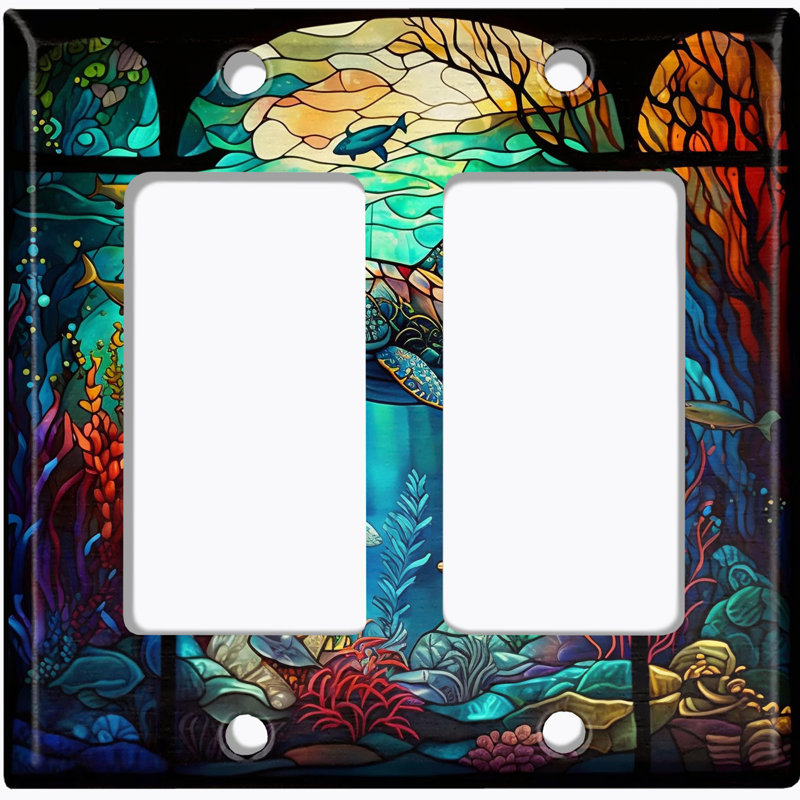Copper Rust Patina Teal Print 2 - Gang Toggle Light Switch Standard Wall Plate