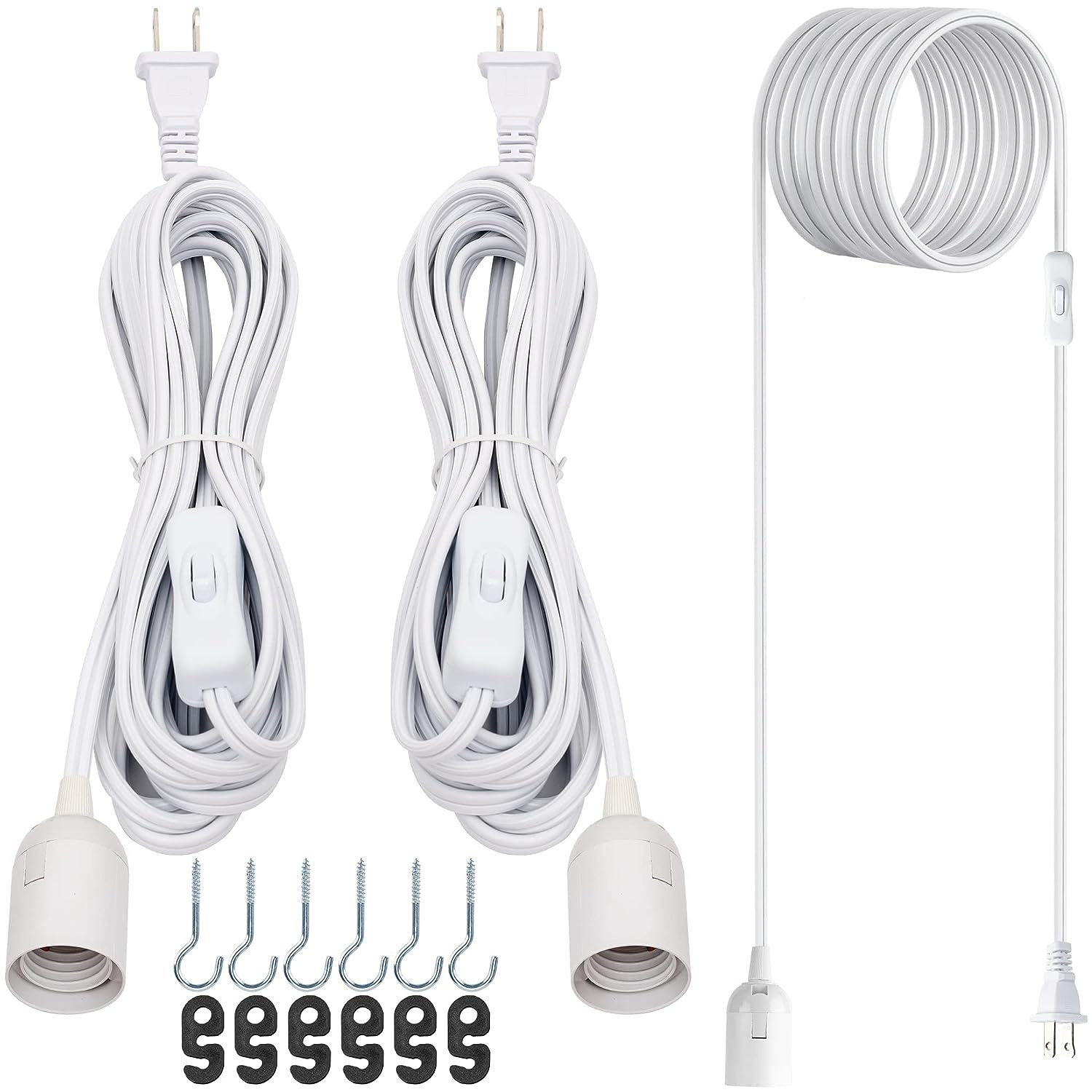 JACKYLED Extension Hanging Lantern Cord Cable 20ft UL 360W E26 E27 Socket  On/Off Button Pendant