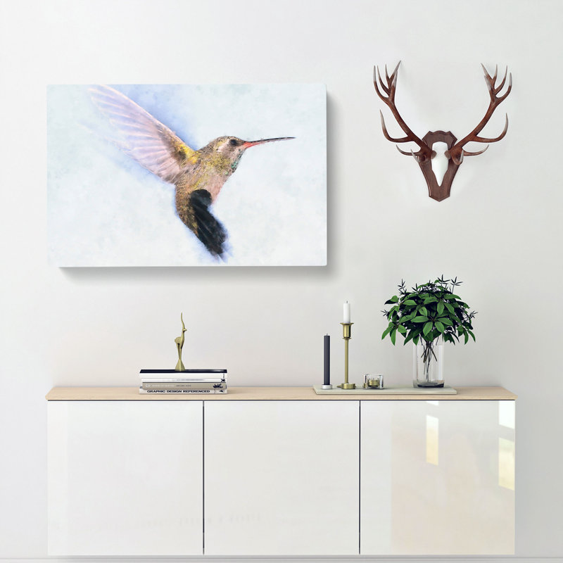 Flying Hummingbird Bird - Wrapped Canvas Painting, 50cm H x 76cm W x 3cm D