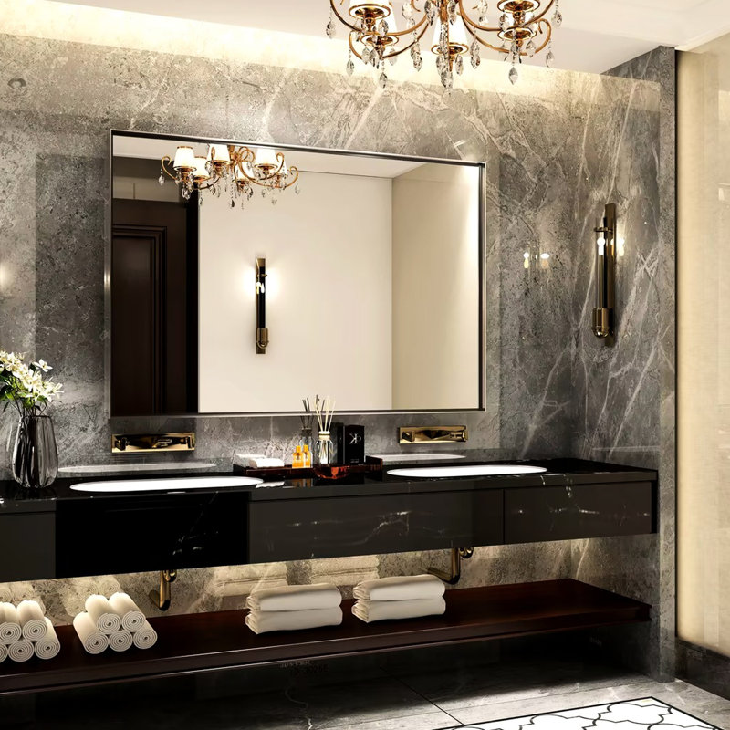 Miroir de salle de bain mural, Argent argent, 30,08 po x 38,82 po