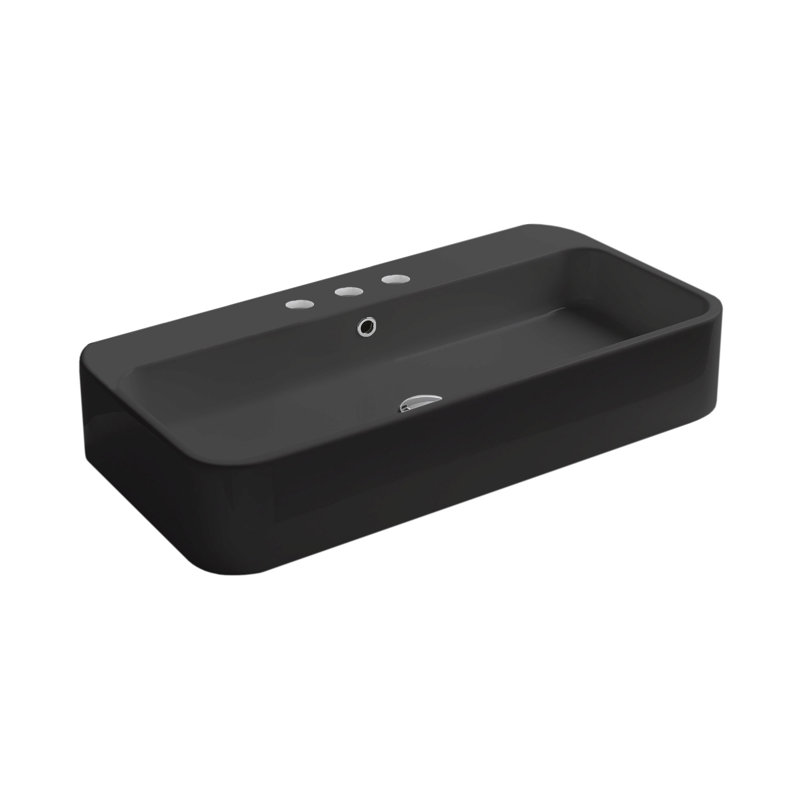 Cosa 39.4'' L Bathroom Sink, Matte Black, Three Holes