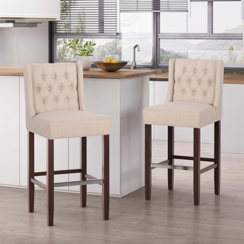 30"Counter Heith  Tufted Wingback Barstool, Beige