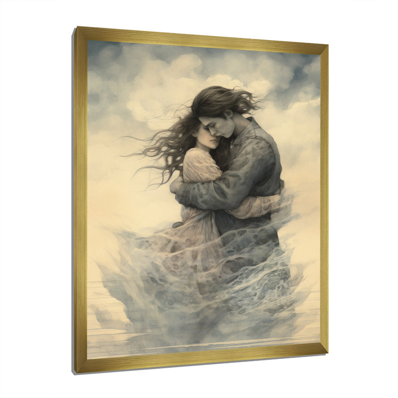 " Passionate Hug Couple Celebration ", 44" H x 34" W x 1.5" D, Gold Single Picture Framed