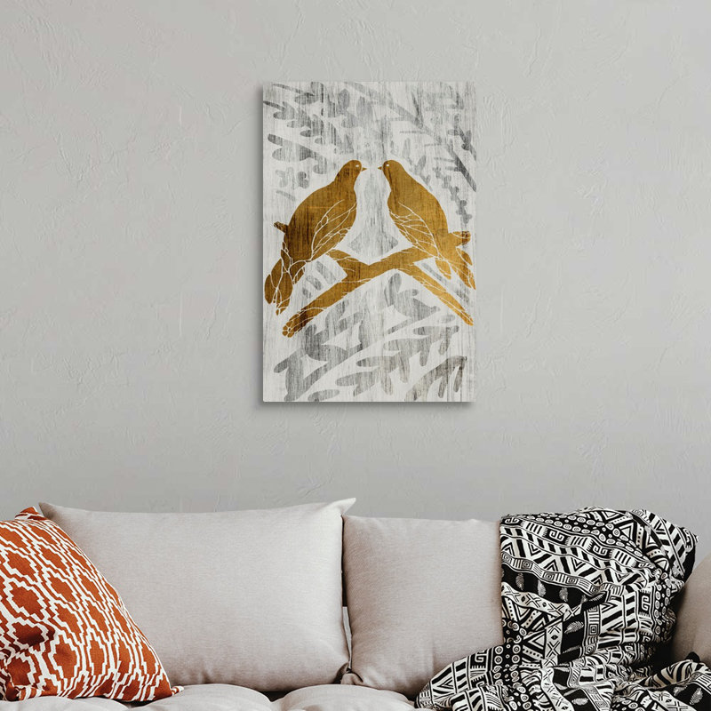 Reproduction d’art sur toile, « Two Turtle Doves-Gold Leaf », H 60 po x l 40 po x P 1,25 po, Toile tendue
