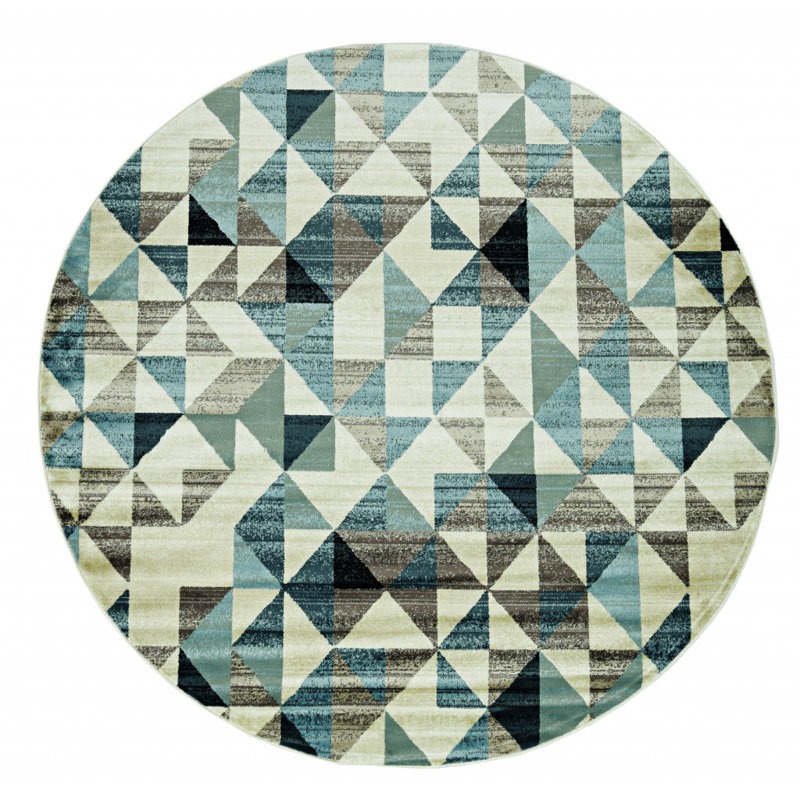 Tapis de couloir moderne bleu à losanges emboîtés, Rond 8 pi