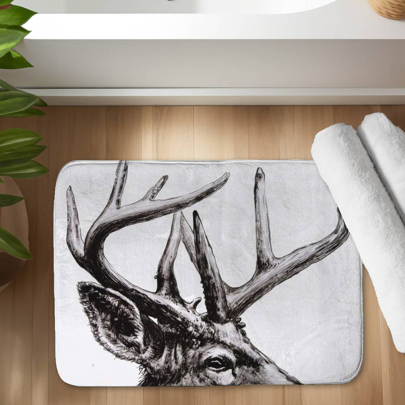 Roe deer plume Bath Mat with Non-Slip Backing - Quick Dry Memory Foam Bathroom Rug - Absorbent - Modern Plush Spa-Style - Machine Washable