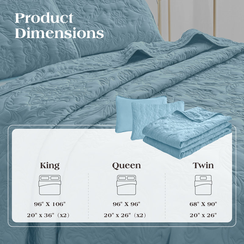 Quilt Set, King Quilt + 2 King Pillowcases, Light Blue