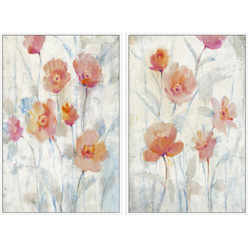 Diptych à fleurs aquarelle, H 24 po x l 16 po x L 1,5 po