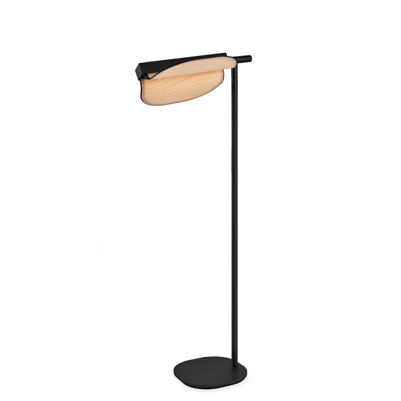 Omma Floor Lamp - LED - Matte Black Finish - Natural Beech Shade, Matte Black, Natural Beech