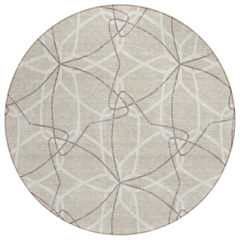 Tapis intérieur / extérieur rond lavable 8 pi beige et ivoire 8 po