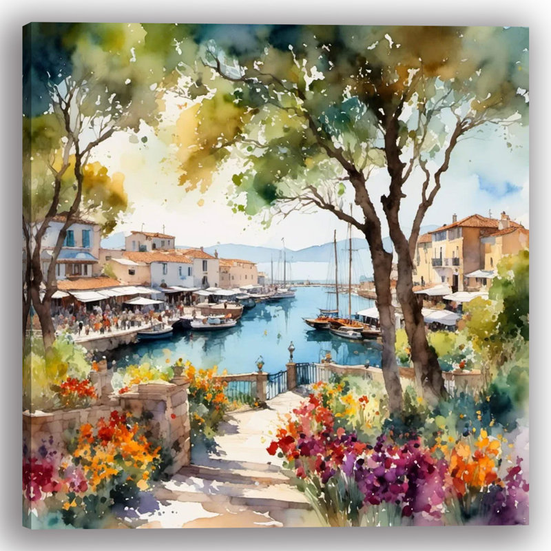 Art mural sur toile méditerranéen avec fleurs vibrantes, H 30 po x l 30 po x P 1,5 po