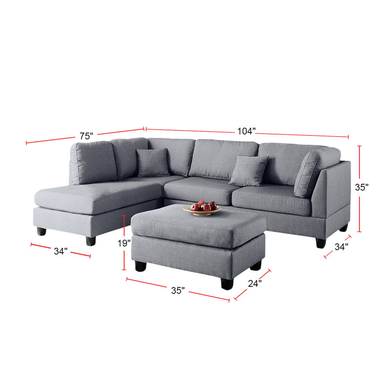 Reversible Polyfiber Sectional Sofa With Ottoman