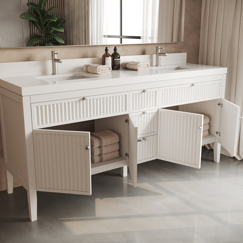 Meuble-lavabo double 72 po Davos, Blanc / Blanc