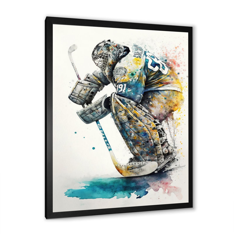 «Hockey Gardien on Ice pendant Play V», impression sur toile, H 32 po x l 24 po x P 1 po, Impression noire sur toile encadrée