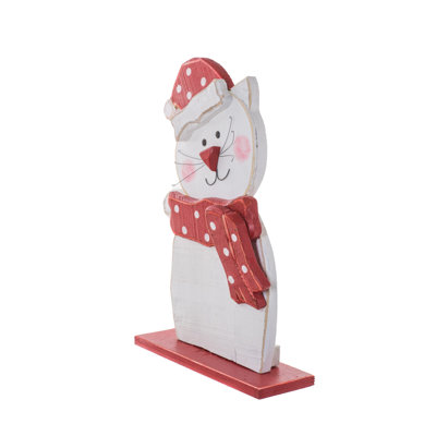 Chaton rustique antique en bois blanc / rouge habillé pour l'hiver