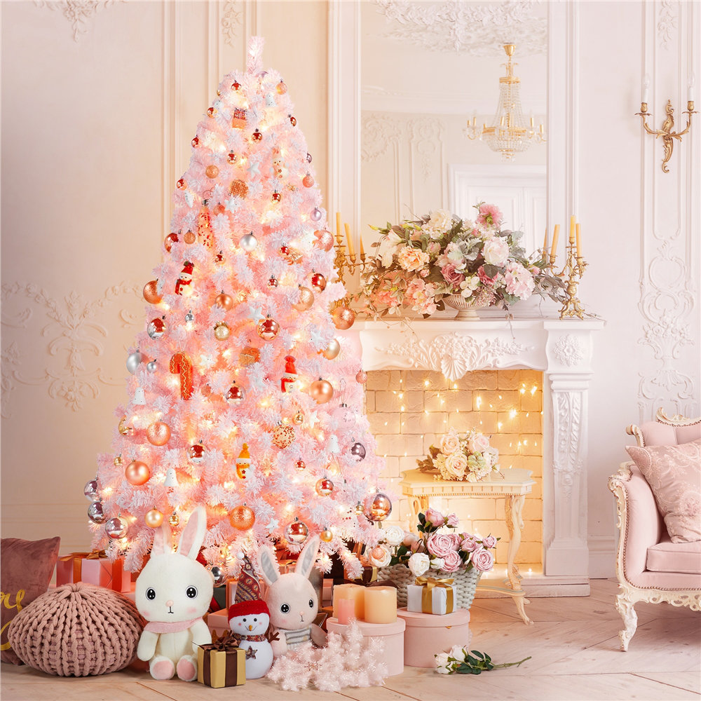 Pre-lit Flocked Artificial Christmas Tree with Foldable Stand
