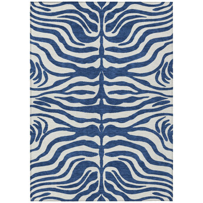 HomeRoots 8' X 10' Navy Blue Animal Print Washable Indoor Outdoor Area Rug